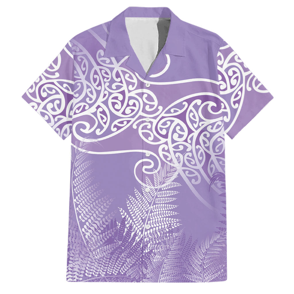 Aotearoa Maori Koru Curves Family Matching Short Sleeve Bodycon Dress and Hawaiian Shirt Silver Ferns - Amethyst