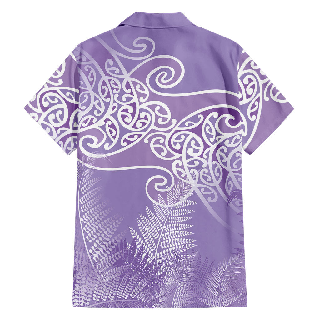 Aotearoa Maori Koru Curves Family Matching Short Sleeve Bodycon Dress and Hawaiian Shirt Silver Ferns - Amethyst