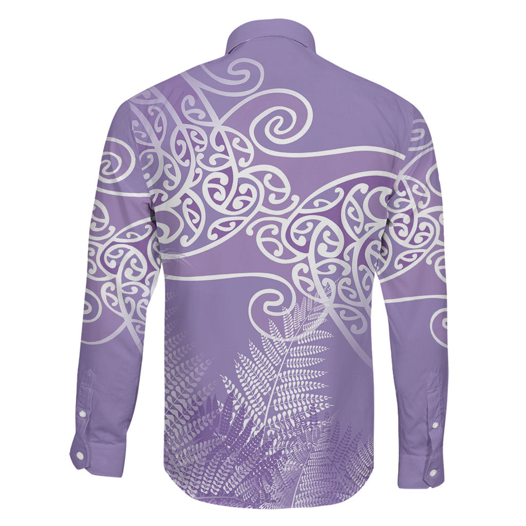 Aotearoa Maori Koru Curves Family Matching Short Sleeve Bodycon Dress and Hawaiian Shirt Silver Ferns - Amethyst