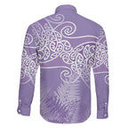 Aotearoa Maori Koru Curves Family Matching Short Sleeve Bodycon Dress and Hawaiian Shirt Silver Ferns - Amethyst