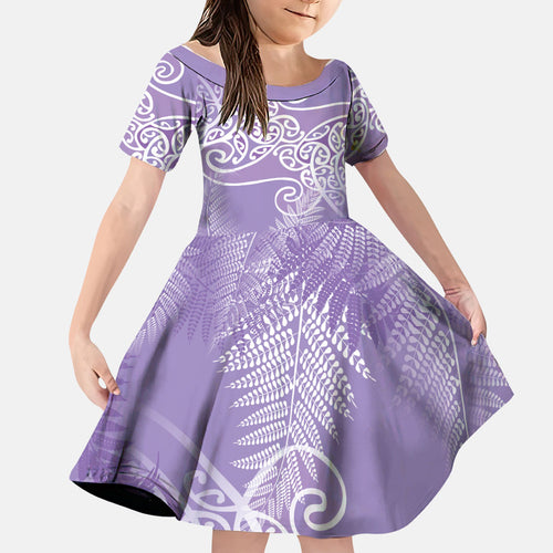 Aotearoa Maori Koru Curves Family Matching Tank Maxi Dress and Hawaiian Shirt Silver Ferns - Amethyst