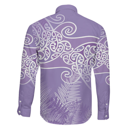 Aotearoa Maori Koru Curves Family Matching Tank Maxi Dress and Hawaiian Shirt Silver Ferns - Amethyst