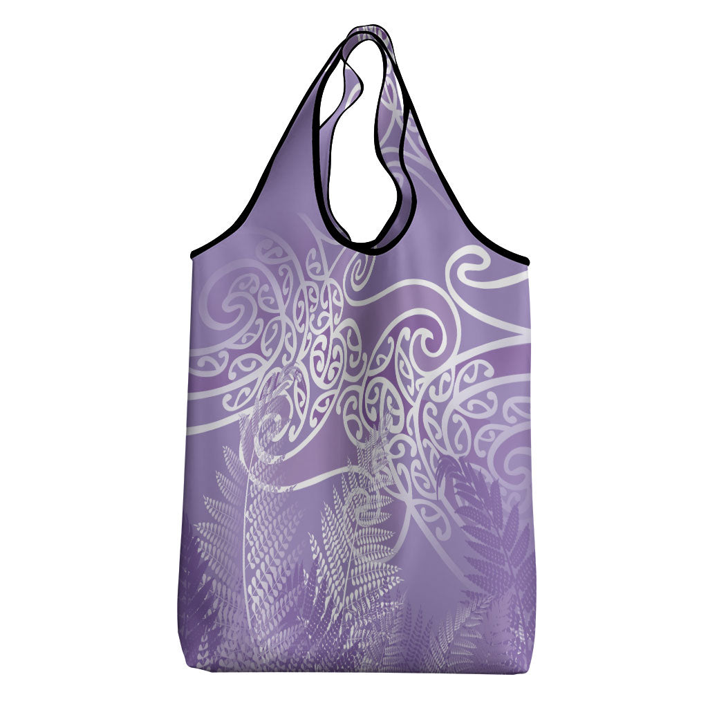 Aotearoa Maori Koru Curves Grocery Bag Silver Ferns - Amethyst