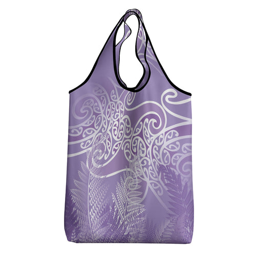 Aotearoa Maori Koru Curves Grocery Bag Silver Ferns - Amethyst