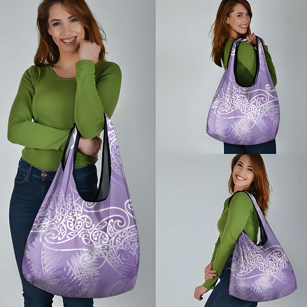 Aotearoa Maori Koru Curves Grocery Bag Silver Ferns - Amethyst