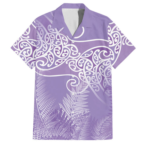 Aotearoa Maori Koru Curves Hawaiian Shirt Silver Ferns - Amethyst