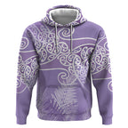 Aotearoa Maori Koru Curves Hoodie Silver Ferns - Amethyst