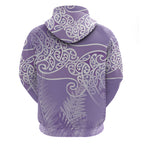 Aotearoa Maori Koru Curves Hoodie Silver Ferns - Amethyst