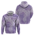 Aotearoa Maori Koru Curves Hoodie Silver Ferns - Amethyst