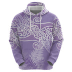 Aotearoa Maori Koru Curves Hoodie Silver Ferns - Amethyst