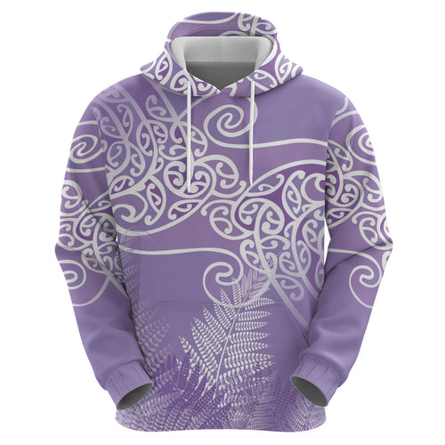 Aotearoa Maori Koru Curves Hoodie Silver Ferns - Amethyst