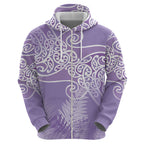 Aotearoa Maori Koru Curves Hoodie Silver Ferns - Amethyst