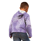 Aotearoa Maori Koru Curves Kid Hoodie Silver Ferns - Amethyst