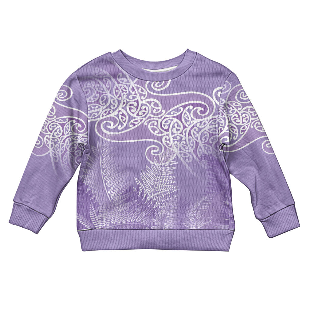 Aotearoa Maori Koru Curves Kid Ugly Christmas Sweater Silver Ferns - Amethyst