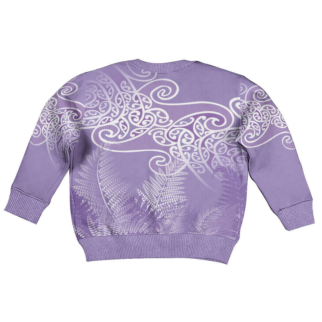 Aotearoa Maori Koru Curves Kid Ugly Christmas Sweater Silver Ferns - Amethyst