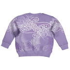 Aotearoa Maori Koru Curves Kid Ugly Christmas Sweater Silver Ferns - Amethyst