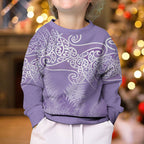 Aotearoa Maori Koru Curves Kid Ugly Christmas Sweater Silver Ferns - Amethyst