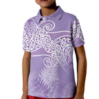 Aotearoa Maori Koru Curves Kid Polo Shirt Silver Ferns - Amethyst