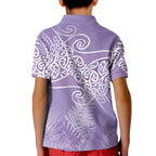 Aotearoa Maori Koru Curves Kid Polo Shirt Silver Ferns - Amethyst