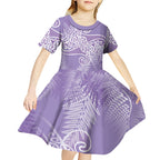 Aotearoa Maori Koru Curves Kid Short Sleeve Dress Silver Ferns - Amethyst