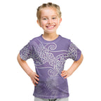 Aotearoa Maori Koru Curves Kid T Shirt Silver Ferns - Amethyst