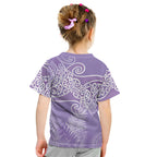 Aotearoa Maori Koru Curves Kid T Shirt Silver Ferns - Amethyst