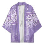Aotearoa Maori Koru Curves Kimono Silver Ferns - Amethyst