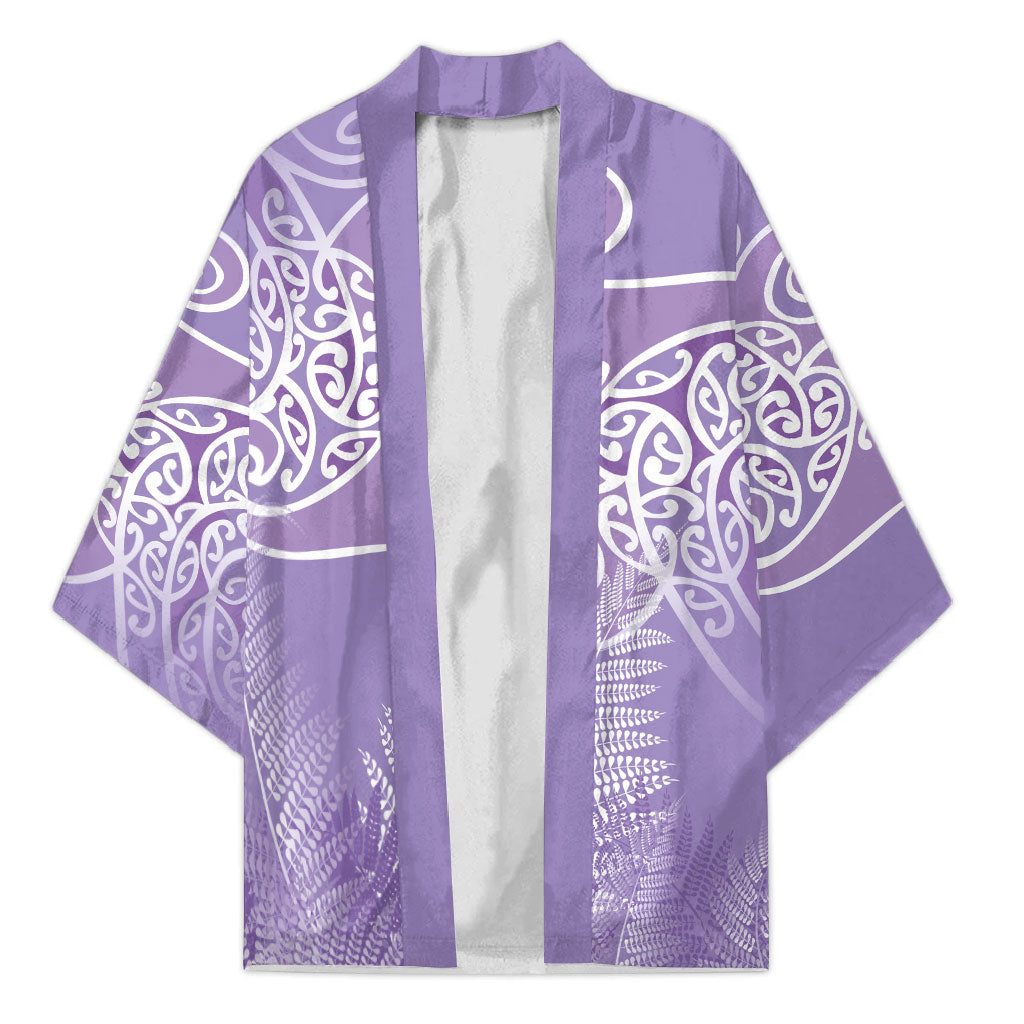Aotearoa Maori Koru Curves Kimono Silver Ferns - Amethyst
