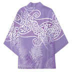 Aotearoa Maori Koru Curves Kimono Silver Ferns - Amethyst