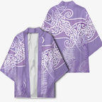 Aotearoa Maori Koru Curves Kimono Silver Ferns - Amethyst