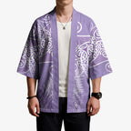 Aotearoa Maori Koru Curves Kimono Silver Ferns - Amethyst