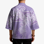 Aotearoa Maori Koru Curves Kimono Silver Ferns - Amethyst
