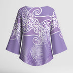 Aotearoa Maori Koru Curves Kimono Sleeve Blouse Silver Ferns - Amethyst