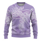 Aotearoa Maori Koru Curves Ugly Christmas Sweater Silver Ferns - Amethyst