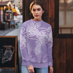 Aotearoa Maori Koru Curves Ugly Christmas Sweater Silver Ferns - Amethyst