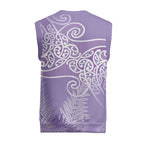 Aotearoa Maori Koru Curves Christmas Knitted V-Neck Vest Silver Ferns - Amethyst