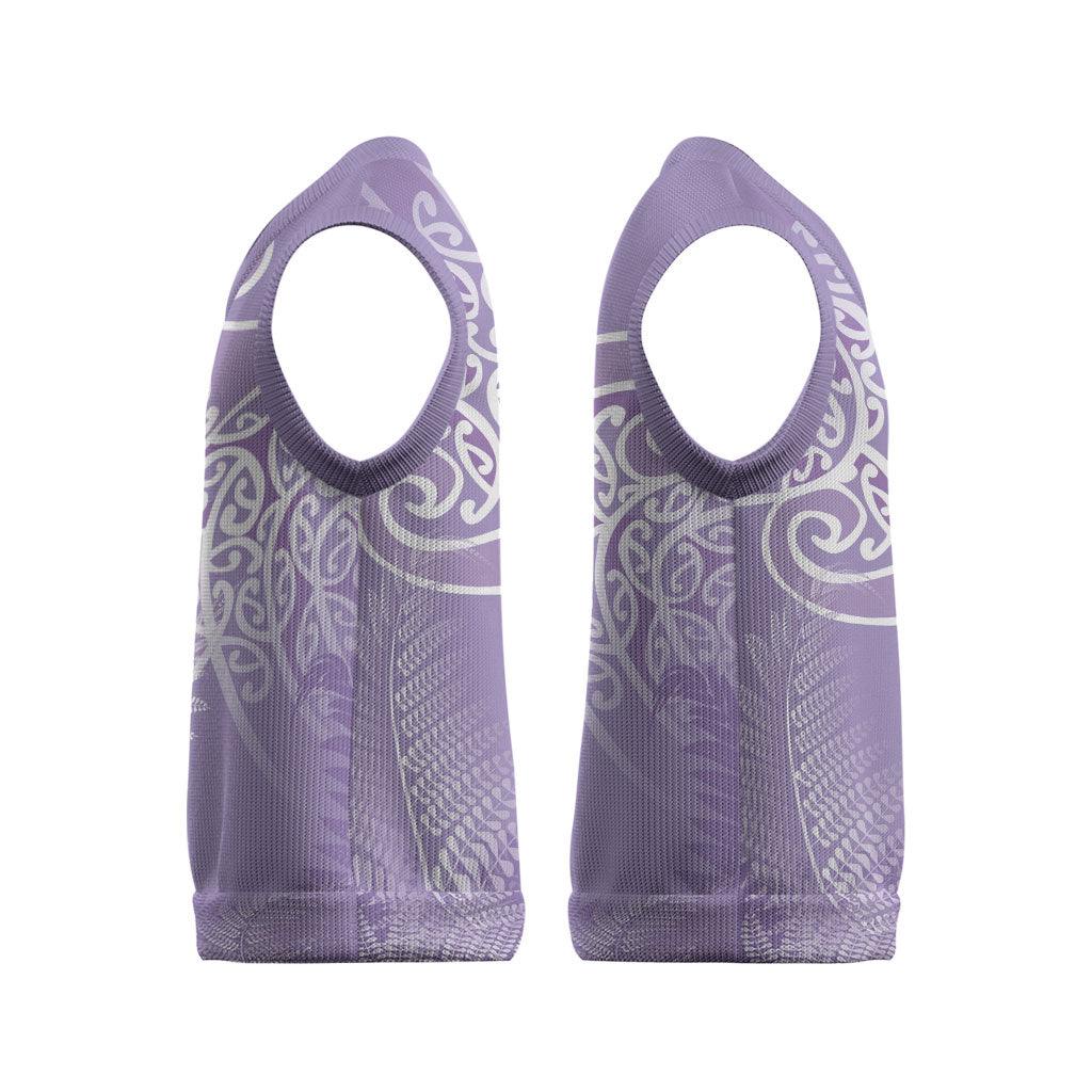 Aotearoa Maori Koru Curves Christmas Knitted V-Neck Vest Silver Ferns - Amethyst