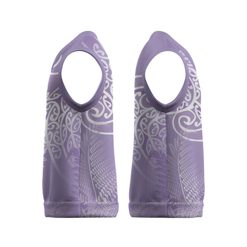 Aotearoa Maori Koru Curves Christmas Knitted V-Neck Vest Silver Ferns - Amethyst