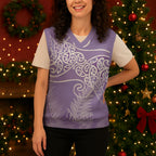Aotearoa Maori Koru Curves Christmas Knitted V-Neck Vest Silver Ferns - Amethyst
