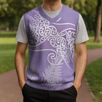 Aotearoa Maori Koru Curves Christmas Knitted V-Neck Vest Silver Ferns - Amethyst