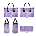 Aotearoa Maori Koru Curves Leather Bag Silver Ferns - Amethyst