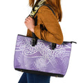 Aotearoa Maori Koru Curves Leather Tote Bag Silver Ferns - Amethyst