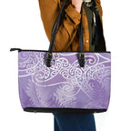 Aotearoa Maori Koru Curves Leather Tote Bag Silver Ferns - Amethyst