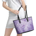 Aotearoa Maori Koru Curves Leather Tote Bag Silver Ferns - Amethyst