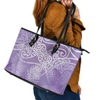 Aotearoa Maori Koru Curves Leather Tote Bag Silver Ferns - Amethyst
