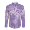 Aotearoa Maori Koru Curves Long Sleeve Button Shirt Silver Ferns - Amethyst