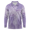 Aotearoa Maori Koru Curves Long Sleeve Polo Shirt Silver Ferns - Amethyst
