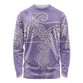 Aotearoa Maori Koru Curves Long Sleeve Shirt Silver Ferns - Amethyst