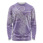 Aotearoa Maori Koru Curves Long Sleeve Shirt Silver Ferns - Amethyst