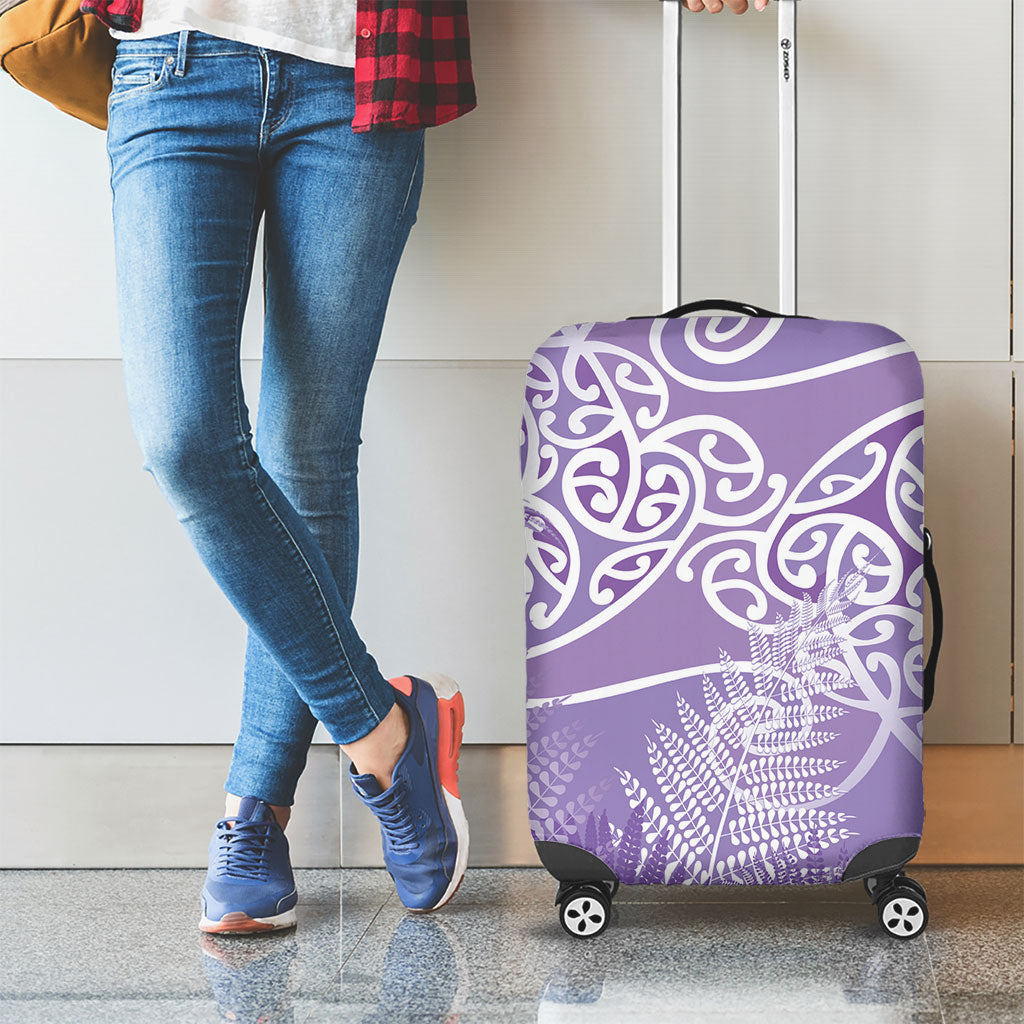 Aotearoa Maori Koru Curves Luggage Cover Silver Ferns - Amethyst